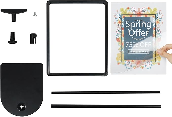 Sign Holder Stand with Adjustable Height Snap Open, Reusable Sign Holder 8.5 x 11 Inch for Display Advertising Business Menu Flyer Signage, Vertical and Horizontal View (Black, 2 Pack)