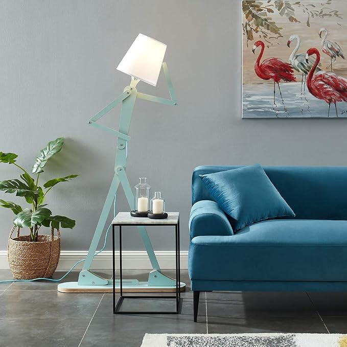 Cool Tall Reading Wood Floor Lamp, LED Buld Included, Aqua Green | Unique Corner Decorative Standing Light, Swing Body, Living Room, Bedroom, Kids Room, Dorm, Office