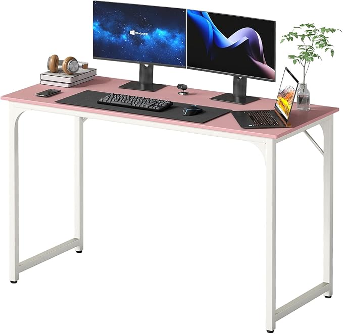 PayLessHere | 47 Inch Computer Desk | Pink | Office Desk with Metal Frame, Adjustable Feet | Water-Resistant, Scratchproof Surface | Sturdy Writing Table for Home Office or Study | Pack of 1