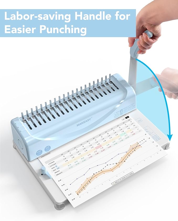 Binding Machine, 21-Hole, Comb Binding Machines with 1 Box Comb Bindings Spines, Comb Binder for Letter/A4/A5 Paper, 12 Sheet Punch Capacity