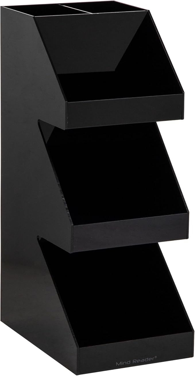 Mind Reader Coffee Tea Utensil and Condiment Station, Countertop Organizer, Coffee Bar, Kitchen, 6" L x 9" W x 16" H, Black, Acrylic | Countertop Organizer, Coffee Bar, Kitchen