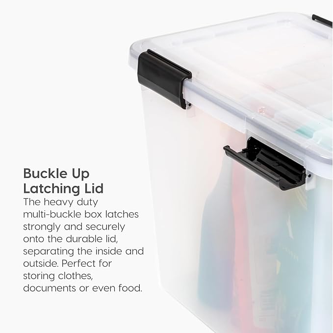 IRIS USA WeatherPro File Box Organizer, Letter/Legal, 32 Qt. 4-Pack, Clear | Organize important documents with water-resistant protection, secure latches, and stackable design for home or office storage