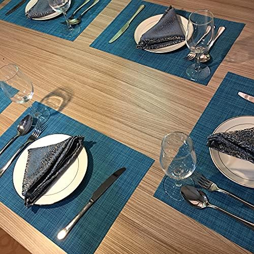 WAZAIGUR Placemats Crisscross Woven Vinyl Place Mats Set of 4 Blue