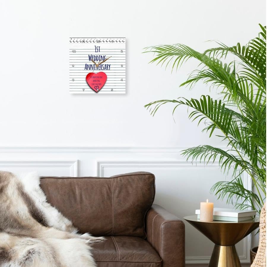 3dRose Wall Clock Silent - 10 inch - 1st Wedding Paper Celebrating 1 Year Together - First Anniversaries - one yr - Occasions