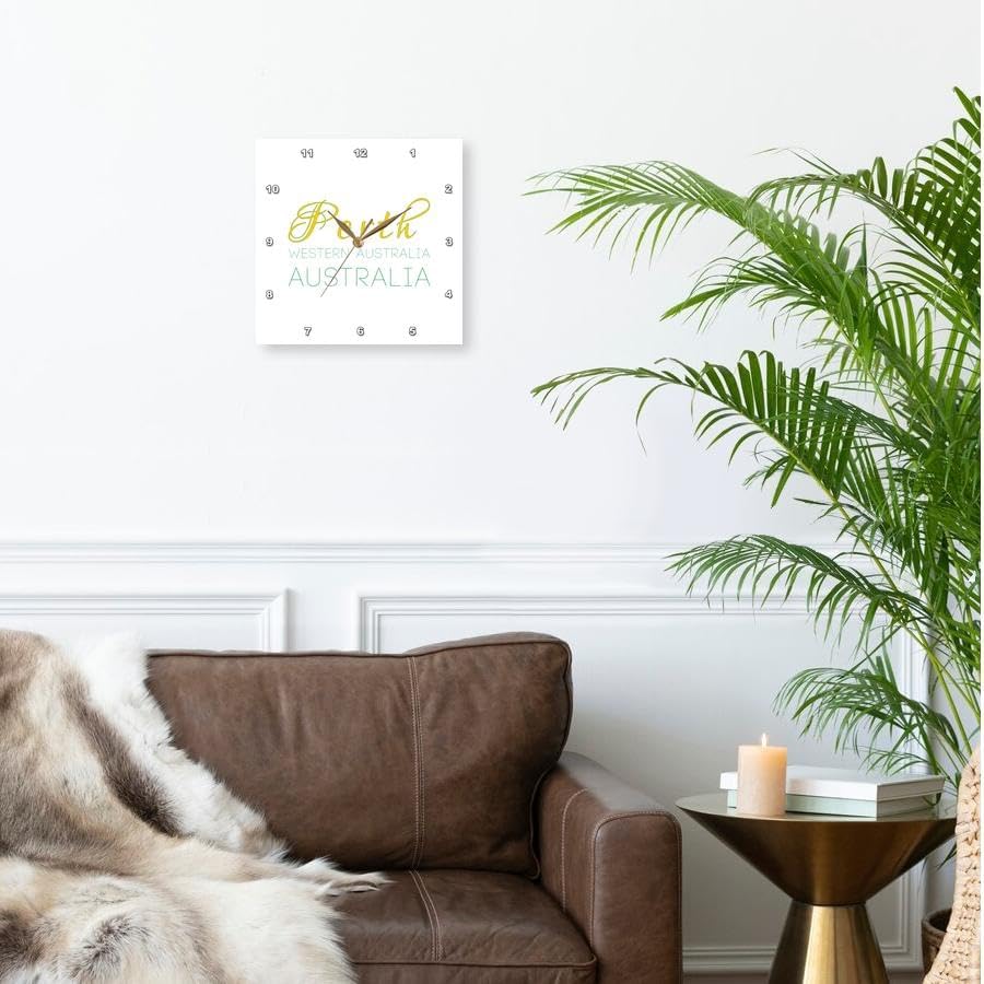 3dRose Wall Clock Silent - 10 inch - Perth Western Australia National Colors Patriot Home Town Design - Alexis Design - Australian Cities