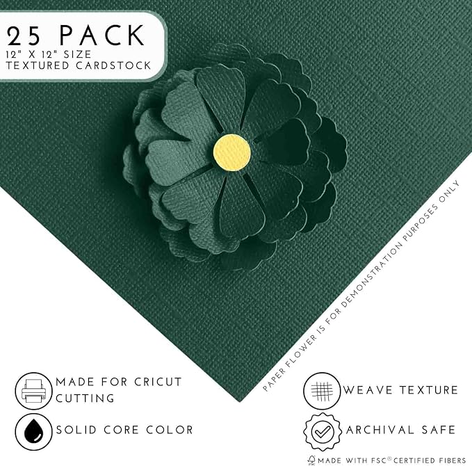 GREEN WREATH—12x12 Textured Cardstock | 80lb Textured Green Scrapbook Paper | Premium Cardstock for Cricut Cutting | 25 Sheets