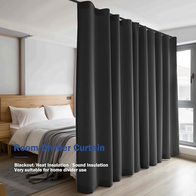 Cbsroro Room Divider Blackout Curtain Track Curtains Wall Dividers Panels Screen for Living Rooms Bedroom Office Privacy Partition Separation, W150 × L120 Inch,1 Panel, Black