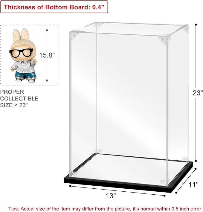 Acrylic Display Case, 13.8×11.8×23.8 Inch Clear Acrylic Display Box with Black Frame, Assemble Collectibles Display Case for Trophy, Action Figures, Dolls & Building Toys