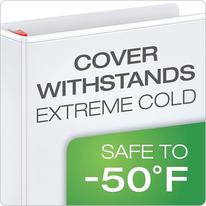 Cardinal 3 Ring Binder, 2 Inch Heavy Duty XtraLife Binder, Locking Slant-D Rings, Crack-Resistant Cover & Spine, ClearVue Covers, Holds 540 Sheets, PVC-Free, White (26320)