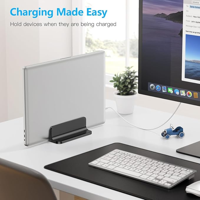 OMOTON Vertical Laptop Stand Holder, Adjustable Dock for MacBook, Black | Aluminum Stand for MacBook Stand, Fits Chromebook & Gaming Laptops up to 17.3 in, Office Desk Organization, Space-Saving