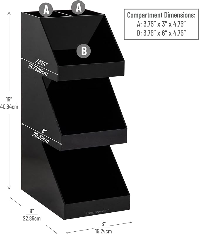Mind Reader Coffee Tea Utensil and Condiment Station, Countertop Organizer, Coffee Bar, Kitchen, 6" L x 9" W x 16" H, Black, Acrylic | Countertop Organizer, Coffee Bar, Kitchen