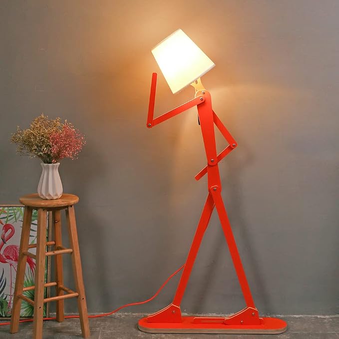 Cool Corner Reading Wood Tall Floor Lamp, LED Bulb Included, Orange | Decorative Swing Arm Lighting, Creative Gift Idea for Living Room, Kids Room, Bedroom, Office, Farmhouse