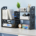YGYQZ Adjustable Desktop Shelf Organizer, 3-Tier Expandable Desk Shelf, Black Pattern