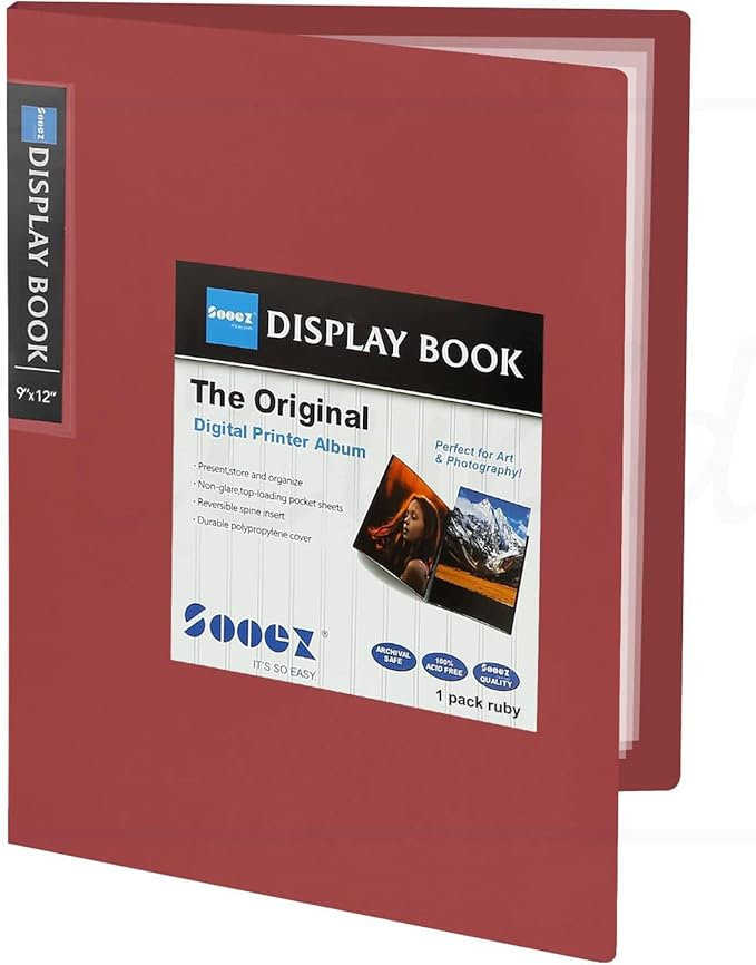Sooez 30-Pocket Binder with Plastic Sleeves 9x12, Heavy Duty Art Portfolio | Folder with Clear Sheet Protectors, Display 60 Pages, Presentation Book for Artwork, Document Organizer Binder, Red