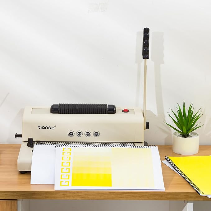 TIANSE Binding Machine - Electric Coil Inserter for Professional Binding, 12-Sheet Punch, for Letter/A4/A5 & Plastic/Metal Coils, with 100 Coil Spines & Pliers for Home, Office, School, DIY