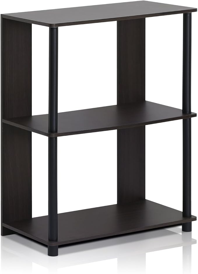 Furinno JAYA Simple Design 3-Tier Bookcase / Bookshelf / Display Rack, Plastic Tubes, Walnut | 11.6 x 23.6 x 30, Storage Shelves, Shelving Unit, for Organization and Storage, Living Room, Garage, Home Office