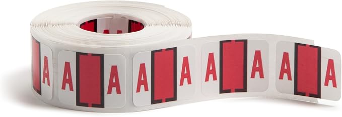 Smead BCCR Bar-Style Color-Coded Alphabetic Label, A, Label Roll, Red, 500 Labels per Roll, (67071)