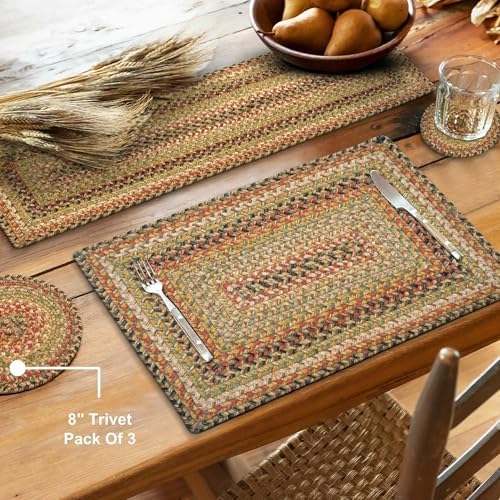 Homespice Kingston Braided Trivets Ideal as Hot Pads, Round 8" Set of 3