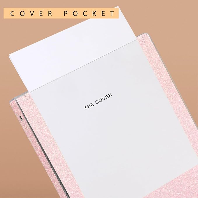 NatureTouch Glitter 1 Inch Binder Organizer (10.5'' x 11.5'') - Waterproof Durable View Binder, Holds 8.5'' x 11'' Letter Size 300 Pages, Pale Pink