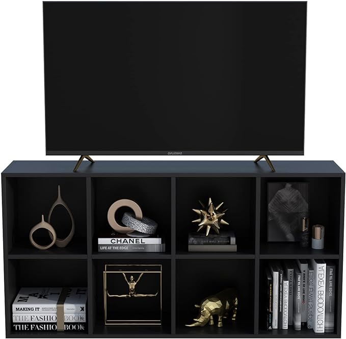 8-Cube Storage Shelf Bookcase, Black | Wooden 4-Tier Open Bookshelf, Fits 11×11" Bins, Vertical or Horizontal Use, Full Back Panels, For Home Office