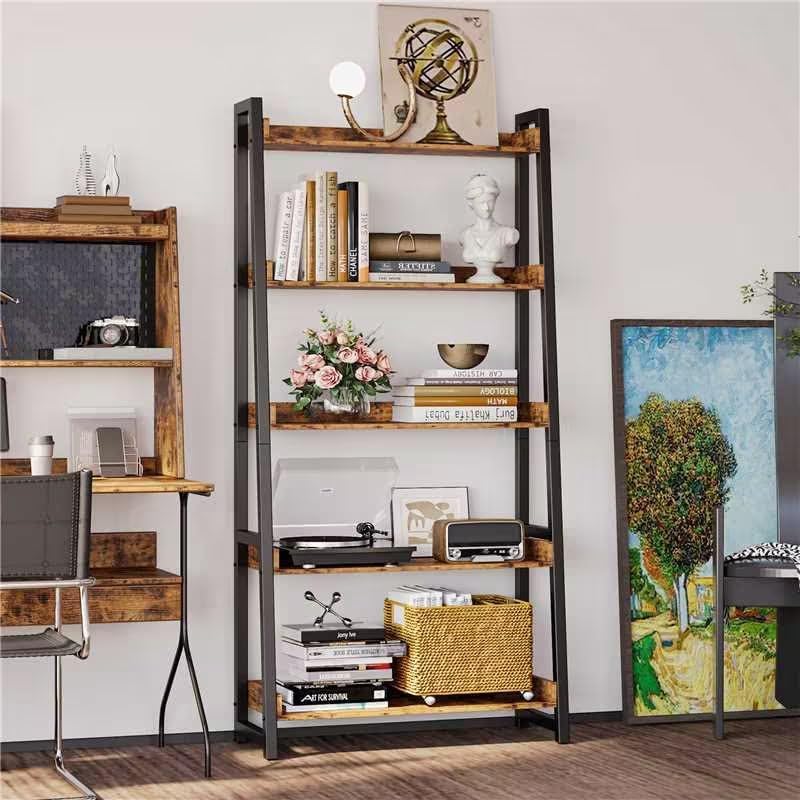 IRONCK Ladder Shelf 5-Tier 74.8in Tall, Industrial Bookcase and Bookshelf