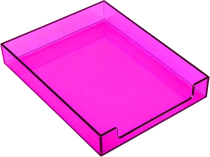 Paper Tray Acrylic File Organizer for Desk Letter Tray Desk Organizer Document Holder Sorter Storage for A4 Office Supplies Magazines, 13.8x10.6x2.4 Inches, Bright Purple