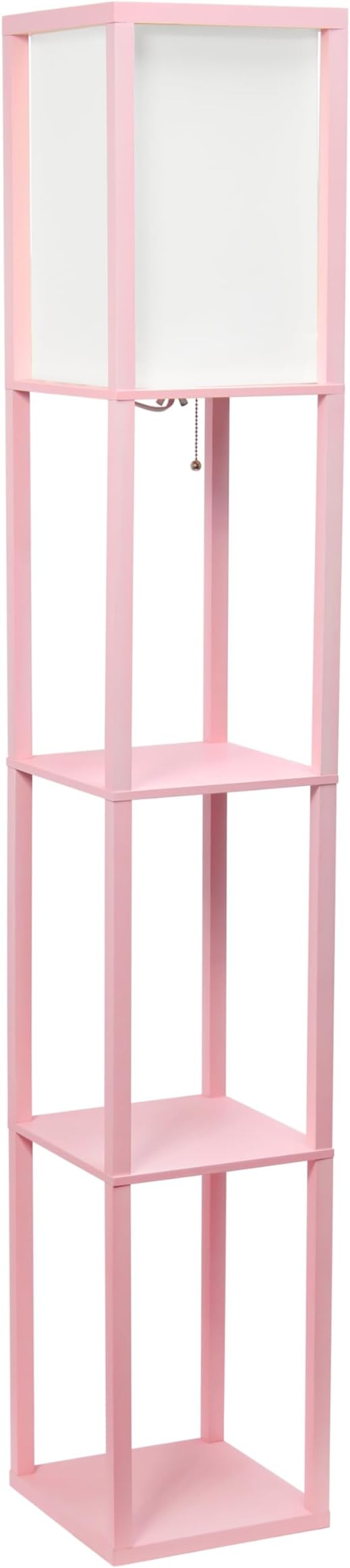 Simple Designs LF1014-LPK Etagere Organizer Storage Shelf Linen Shade Floor Lamp, Light Pink