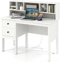 Tangkula White Desk with Drawers & Hutch, Modern Home Office Desk Writing Study Desk with Charging Station, Laptop Desk with 5 Storage Compartments, Computer Workstation Makeup Vanity Desk