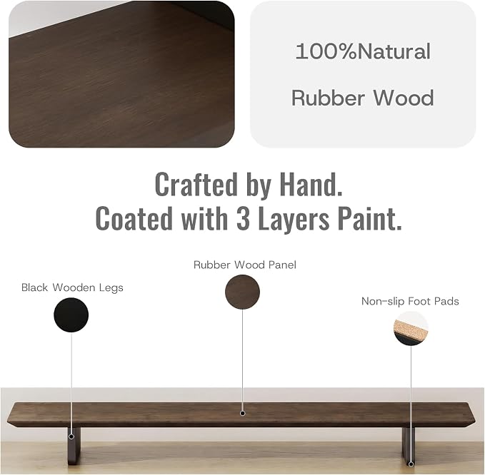 EXPERLAM Solid Wood Dual Monitor Stand Riser, 43 Inch Rubberwood Desk Shelf for Top of Desk, Wood Monitor Stand for Desk 2 Monitors up to 27", Desktop Organizer for Laptop, TV, Printer