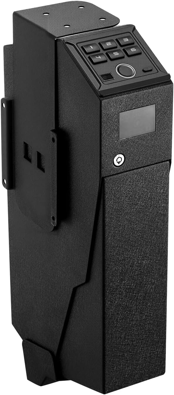 VEVOR Gun Safe, Slider Handgun Gun Safe with Screen, 3-Way Quick Access,Fingerprint/Password/Key, Firearm Case Box with LED for 1 Pistol & Magazine, Mounted Gun Box for Nightstand Bedside Desk Car