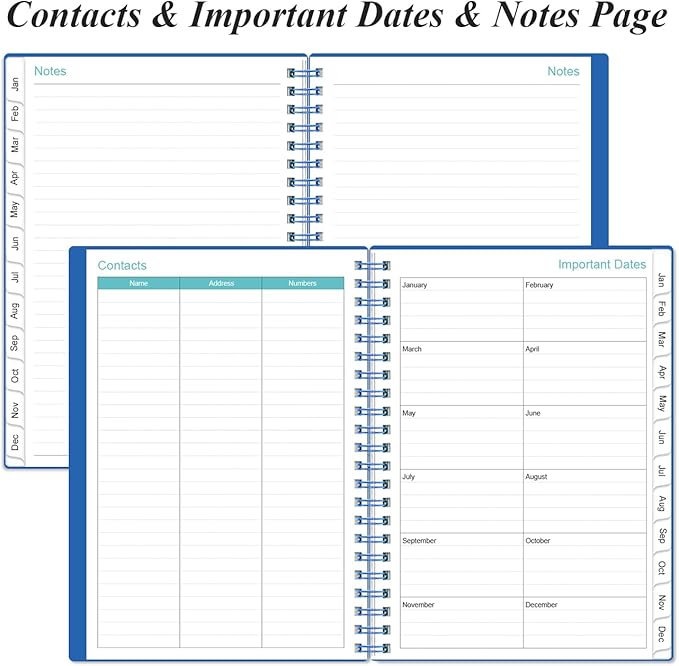 2026 Planner - Planner 2026 from January 2026 - December 2026, Weekly & Monthly Planner Spiral Bound with 12 Monthly Tabs, Inner Pocket, 6.4" x 8.5", Blue