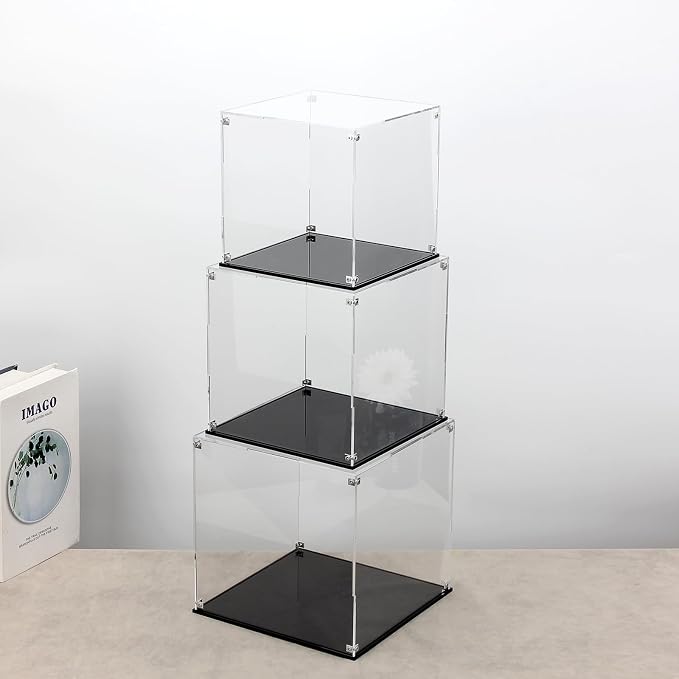 10x10x10Inch Self-Assembly Acrylic Clear Display Case | Acrylic Display Box Cube Collectibles Show Box, Removable Countertop Box for Collectible Helmet Basketball Home Organization