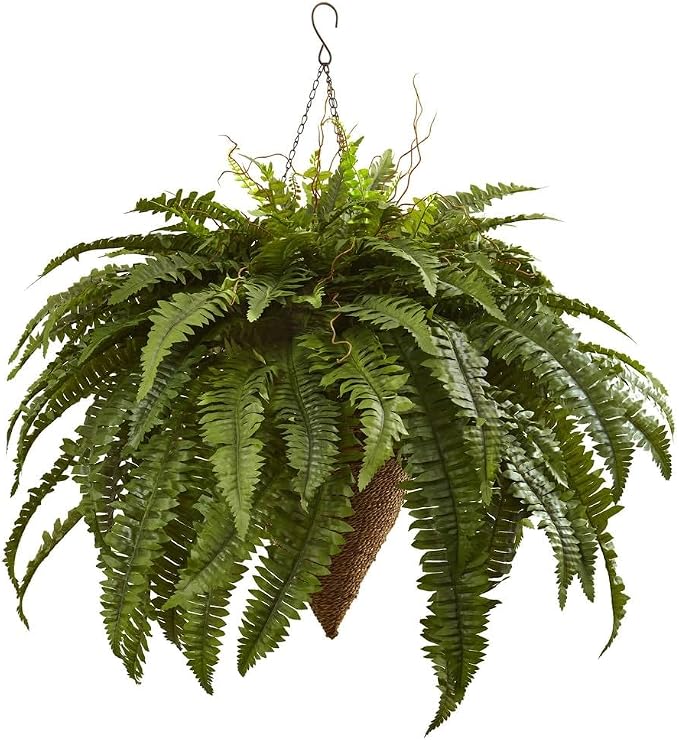 Nearly Natural 26in. Giant Boston Fern with Cone Hanging Basket