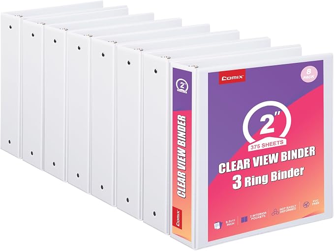 Customizable Round Ring Binder, 2 Inch 3 Ring Binder, Heavy Capacity Minimalist PVC-Free Binder with Clear View Cover, Lay-Flat Design for Extensive Document Organization at Home, School & Office