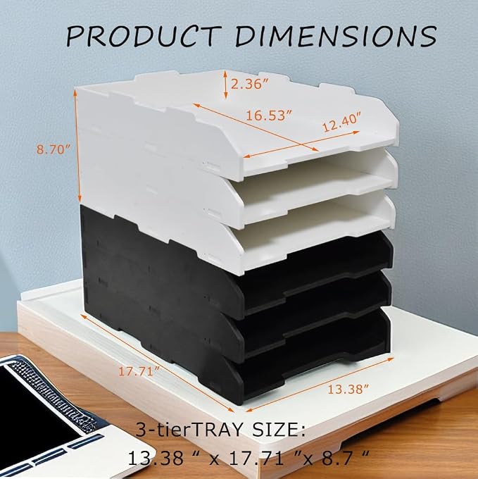 A3 Stackable Paper Tray, 3 Tier Desk File Organizer, Desktop Organizer for Office Supplies, File Storage, Letter Organizer /A3 Office File Folder,Home or Office School, White (Portrait-White-3-Tier)