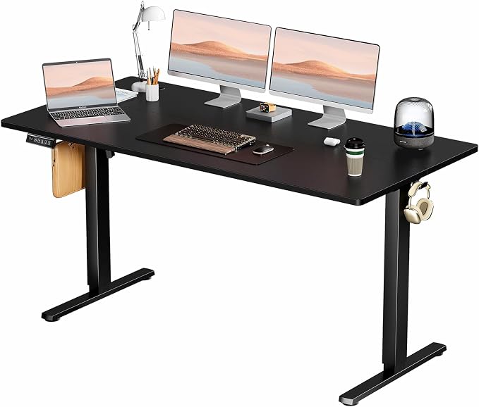 Sweetcrispy Electric Standing Desk, Computer Desk, 63x24 Inch | Adjustable Height, Splice Wood Board, 3 Memory Preset, Sit Stand Work Table for Home Office, Black
