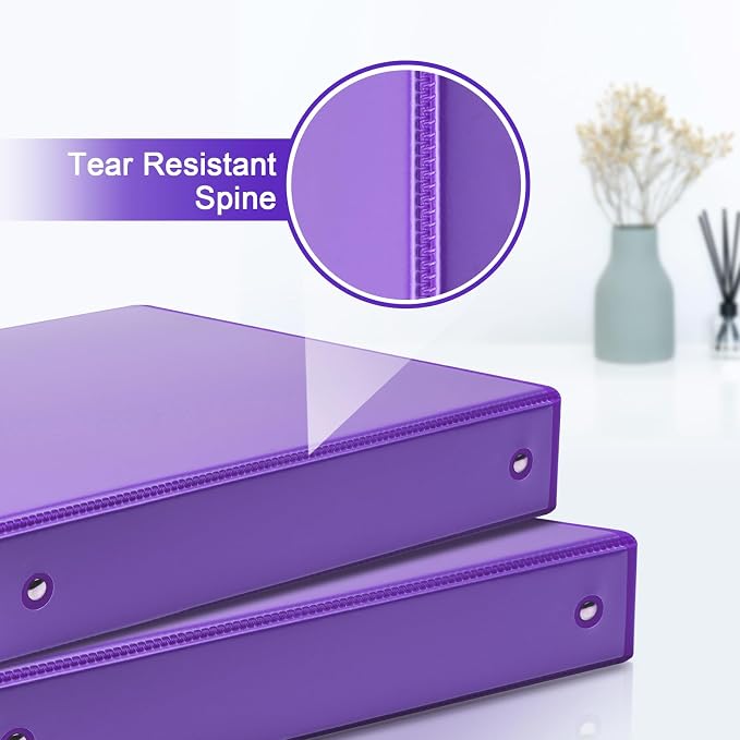 COMIX Sturdy 1.5 Inch 3 Ring Binder with Clear View Cover | 1.5"Heavy Duty Round Ring,PVC-Free Board,Holds 300 Letter Sheets,Wholesale for Offices & Classrooms,6 Pack (Purple)