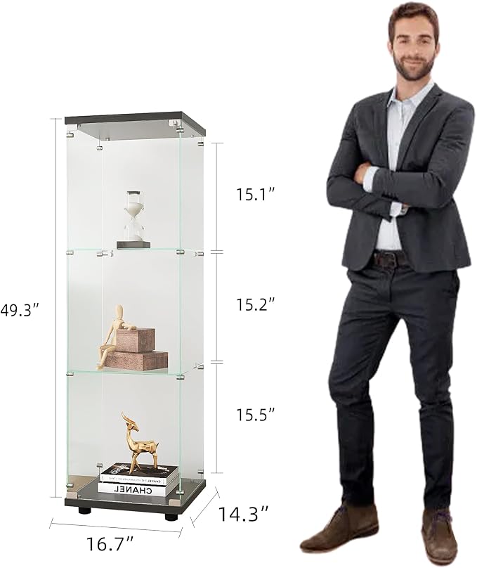 Frameless Glass Display Cabinet, Curio Cabinet Display Case with Lock and Glass Door, Quick-Install Floor Standing Small Showcase Display Shelf for Collectibles, Legos, Figures, Plants