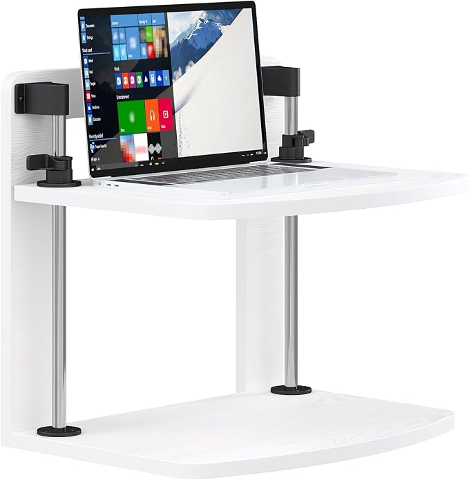 15.6 14 13.3 Inch Laptop Computer Monitor Stand Riser for Reduced Neck Strain, Adjustable Height Desk Shelf Organizer Monitor Riser Stand for PC Monitor Laptop - Withe - Wood Grain, MR01-L