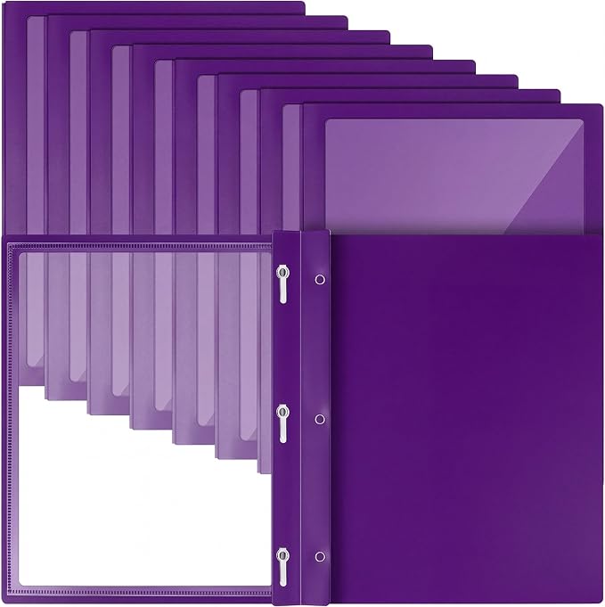 Teling 24 Pcs Report Covers with 3 Prong Fasteners Clear Front Presentation Folders Frame View Poly Report Folder Presentation Binder for Paper Document School Office(Dark Purple)