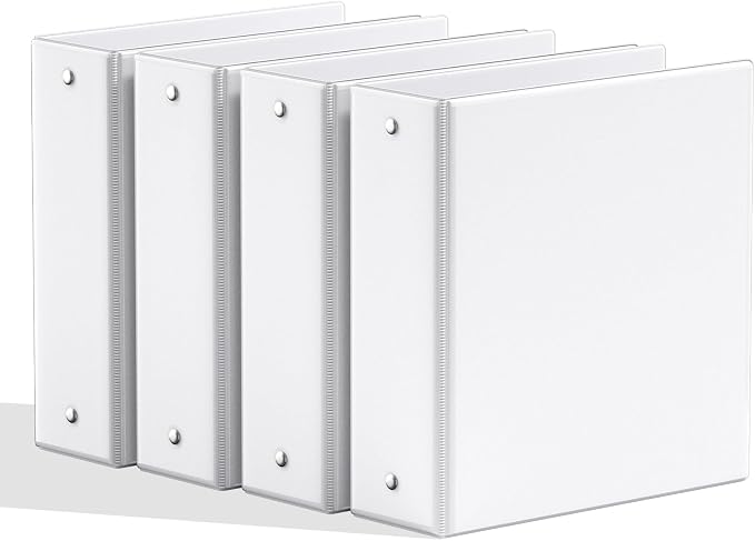 SUNEE 3 Inch Binders 3 Ring 4 Pack, PVC-Free Clear View Large Binders 3" (Fits 8.5x11 Inches) for School, Office & Home Use, White
