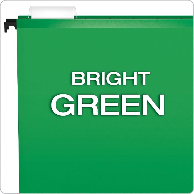 Pendaflex SureHook Reinforced Hanging Folders, Letter Size, Bright Green, 1/5 Cut, 20/BX (6152 1/5 BGR)