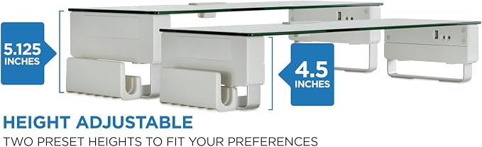 Mount-It! Glass Monitor Stand with 3 USB Ports, 66 lbs | Desktop riser fits 24, 27, 30 & 32 inch screens, adds convenient USB pass-through ports at desk level.