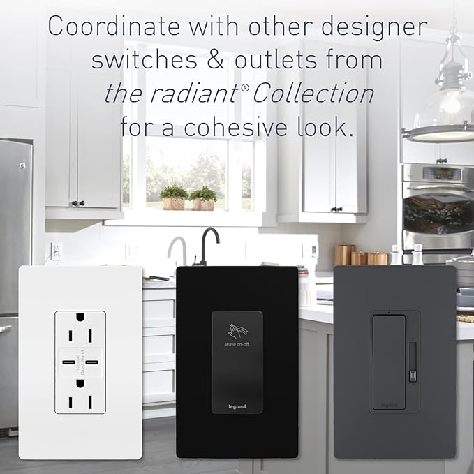 Legrand Radiant Quad USB 4.2A Type A Decorator Outlet Gray | Pass & Seymour Convinent USB Charging, Multi Port USB for Phones and Tablets, Child Safe, 4 Ports