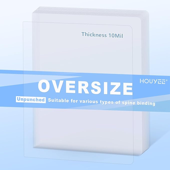 HOUYEE 100 Pack 10 Mil Clear Binding Presentation Covers,PVC,Oversize | Clear Covers for Binding 8.75 x 11.25 Inches, Transparent Plastic Binding Covers, Square Corner, Letter Size, for School