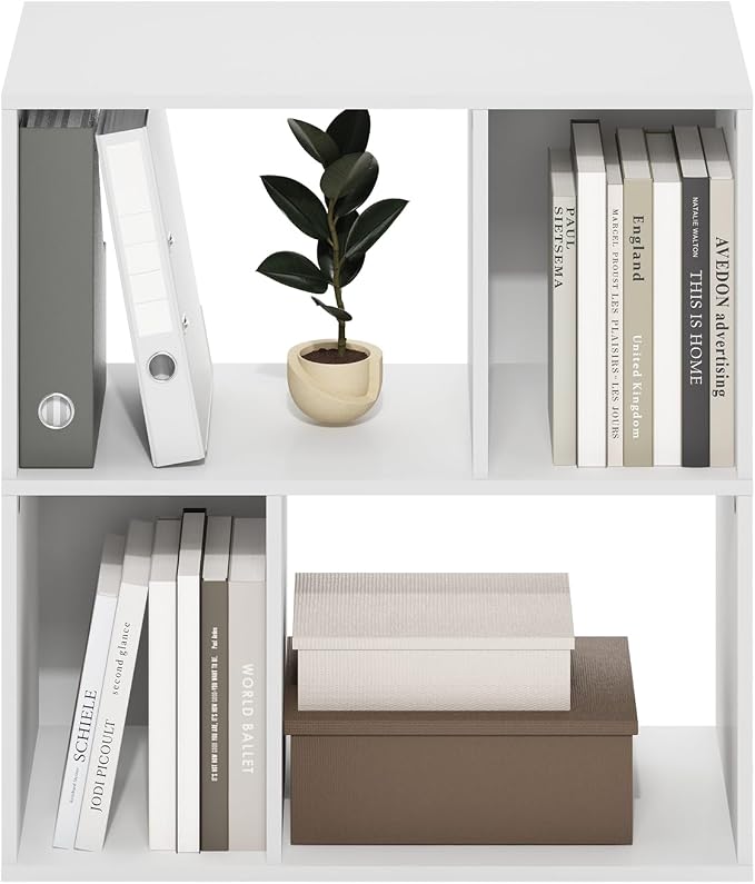 Furinno DALY Book Shelf, 4-Cube Bookshelf, Cube Storage Organizer Bookcase with Irregular Compartments, 11.7 x 23.6 x 24.7, for Living Room, Bedroom, Home Office, White