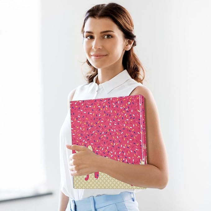 3 Ring Binder Red Ice Cream Print 1.5" Round Ring Binders View Binder with 200 Sheet for Kids School Supplies Women Men Office, 1 Pack