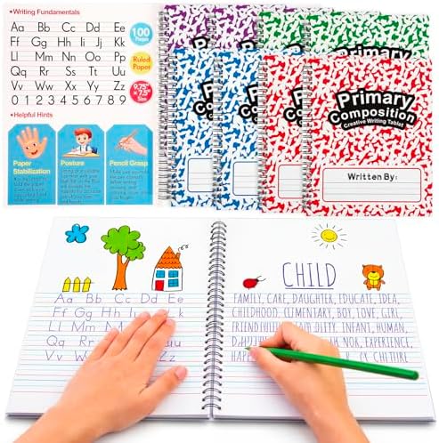 Henoyso 8 Pack Primary Composition Notebook, 100 Pages,Fresh Color