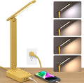 Addtam LED Desk Lamp, Power Strip with 3 Outlets 4 USB Charging Ports(2 USBC), 4 Modes 5 Level Brightness Touch Lamp, Small Desk Lamp for Home Office College Dorm Room Essentials, Yellow