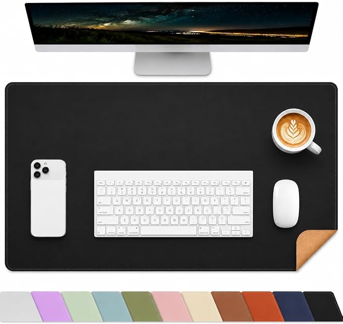 AFIING Desk Mat, Black, 31.5" x 17", Cork Desk Pad Protector | Dual-Sided Cork & PU Leather, Waterproof, Non-Slip for Mouse Pad, Office, Home & Writing